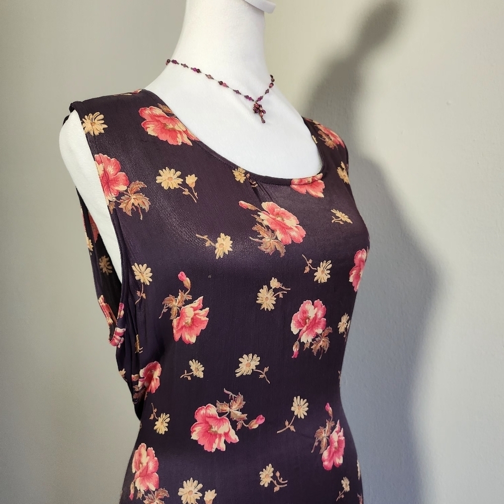 April Cornell Deep Plum 90s Floral Cottagecore Prarie Coquette Flirty Dress M - Picture 2 of 7
